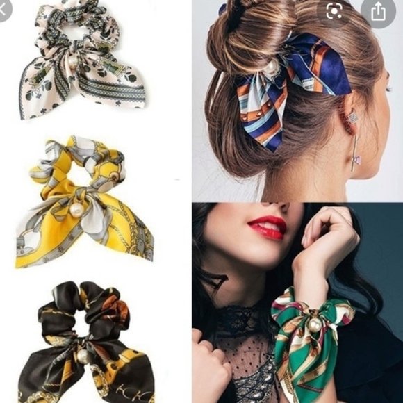 KNOT SCARF PEARL EMBELLISHED HAIR CLIPS SET - Picture 4 of 6